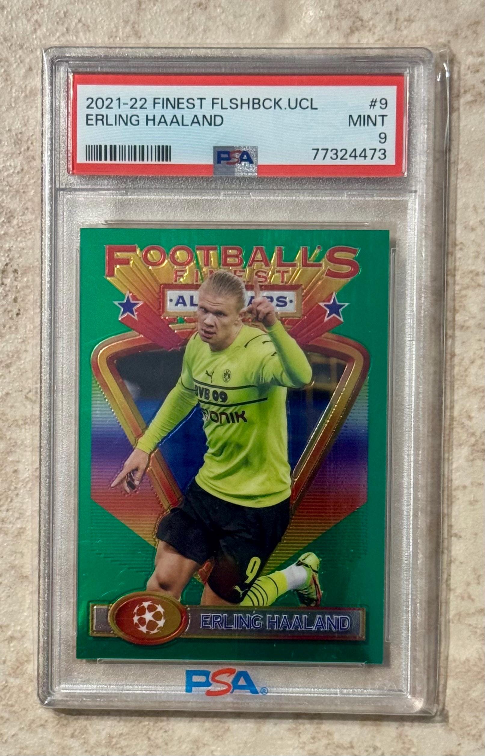 2021 Topps Finest Flashback UCL Soccer #9 Erling Haaland PSA 9