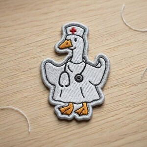 Mini Nurse Duck Embroidered Patch, Cute Doctor Duckling Iron On Patch, Small Medical Badge for Scrubs & Lab Coats, Healthcare Worker Gift