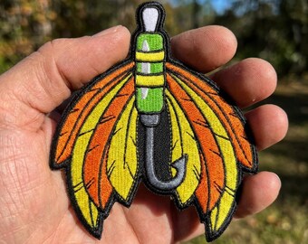Fly Fishing Lure Embroidered Patch, Neon Feather Jig Patches for Denim Jacket Vest Hat, Personalized Iron On Fishing