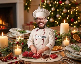 Custom Photo Chef Acrylic Christmas Ornament, Personalized Butcher Xmas Tree Decor, Cooking Meat Lover Hanging Gift