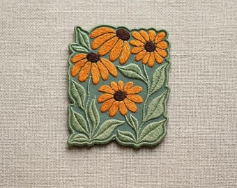 Vintage Floral Bouquet Patch, Orange Sunflower Embroidered Iron On, Aesthetic Botanical Badge for Denim Jackets & Bags, Boho Lover Gift