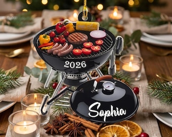 Custom BBQ Grill Acrylic Christmas Ornament, Personalized Barbecue Lover Xmas Tree Decor, Grilling Master Hanging Gift