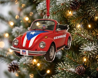 Custom Puerto Rico Beetle Car Acrylic Christmas Ornament, Personalized Puerto Rican Flag Car Xmas Tree Decor, Car Lover Gift