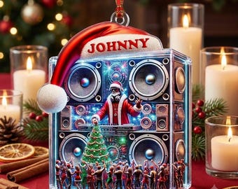 Personalized DJ Santa Ornament Custom Name Music Lover Speaker Boombox Christmas Gift DJ Music Party Tree Decor Keepsake