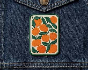 Retro Orange Citrus Embroidered Patch, Botanical Fruit Iron-On, Cottagecore Summer Embroidery