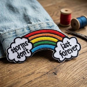 Rainbow embroidered patch - Rainbow cloud iron-on patch - Inspirational quote badge - Gift for everyone