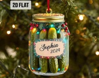 Personalized Pickle Jar Christmas Ornament, Pickle Lover Gift