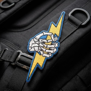 Skeleton Hand Lightning Bolt Patch – Electrician Embroidered Badge Jacket Tool Bag Hat