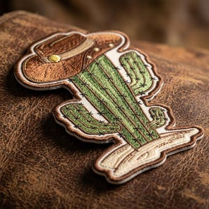 Cactus with Cowboy Hat Embroidered Patch - Western Aesthetic Iron On Patch - Desert Saguaro Badge - Howdy Style Sew On Applique for Jackets