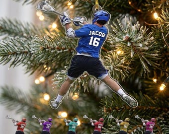 Custom Lacrosse Player Acrylic Christmas Ornament, Personalized Lax Player Xmas Tree Decor, Sports Lover Hanging Gift