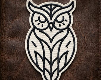 Cute Owl Patch Iron On, Minimalist Bird Embroidery Badge, Geometric Animal Apparel Decoration, High Quality Custom Patch, Witchy Gift Idea