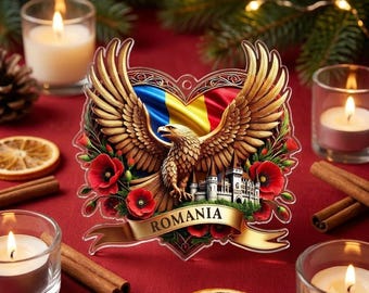 Romania Flag Golden Eagle Ornament Romanian Heritage Gift Bran Castle Souvenir Transylvania Christmas Tree Decor Keepsake
