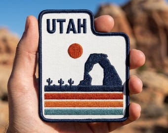 Utah State Embroidered Patch, Vintage Desert Landscape Iron On Patch, Utah Travel Souvenir Patch, National Park Style Applique Patch