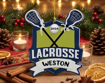 Custom Lacrosse Sticks Acrylic Christmas Ornament, Personalized Lax Player Crest Xmas Tree Decor, Sports Lover Hanging Gift