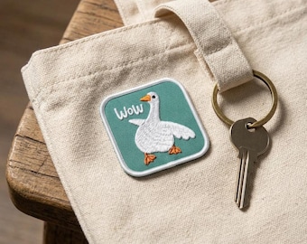 Funny Wow Silly Goose Patch, Cute White Duck Meme Embroidered Patch, Sarcastic Animal Cottagecore Iron On Patch
