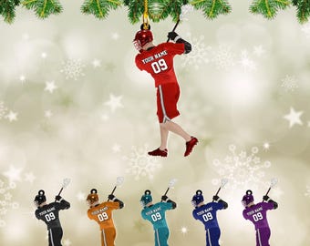 Custom Lacrosse Player Acrylic Christmas Ornament, Personalized Lax Player Xmas Tree Decor, Sports Lover Hanging Gift