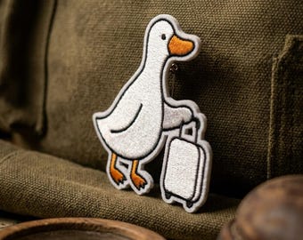Traveling Duck Embroidery Patch | Cute Duck with Suitcase Iron On | Funny Vacation Animal Badge | Embroidered Patch for Travel Bags