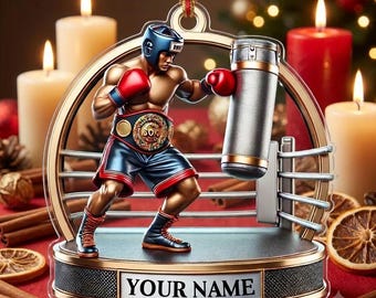 Personalized Boxer Ornament Custom Name Boxing Gloves Punching Bag Christmas Gift Fighter Coach Sports Tree Decor Keepsake