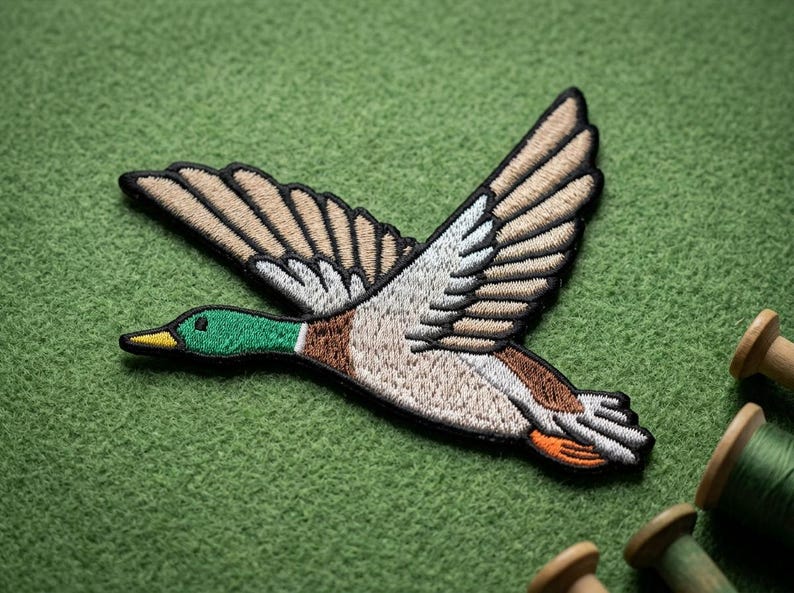 Mallard Duck Flying Embroidered Patch - Flying Drake Duck Iron On Patch - Vintage Hunting Style Badge for Jackets, Vests & Hunting Gear image 4
