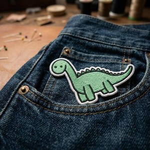Embroidered Brachiosaurus Patch – Kawaii Dinosaur Iron-On Applique for Backpacks