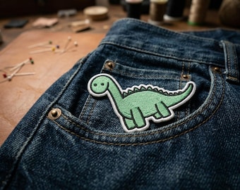Embroidered Brachiosaurus Patch – Kawaii Dinosaur Iron-On Applique for Backpacks