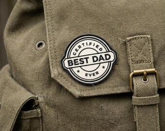 Certified Best Dad Ever Patch, Funny Stamp Certificate Embroidered Patch, Retro Minimalist Father's Day Iron On Patch, Proud Papa Gift Badge