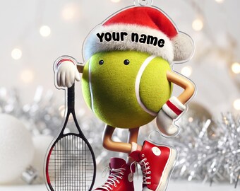 Personalized Tennis Ball Ornament Custom Name Cute Tennis Player Christmas Gift Tennis Coach Racket Sports Tree Decor Keepsake