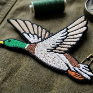 Mallard Duck Flying Embroidered Patch - Flying Drake Duck Iron On Patch - Vintage Hunting Style Badge for Jackets, Vests & Hunting Gear image 3