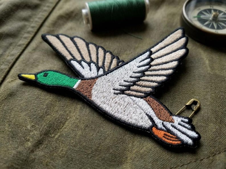 Mallard Duck Flying Embroidered Patch - Flying Drake Duck Iron On Patch - Vintage Hunting Style Badge for Jackets, Vests & Hunting Gear image 3