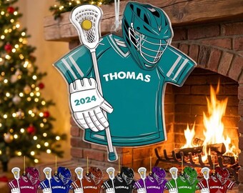 Custom Lacrosse Jersey Acrylic Christmas Ornament, Personalized Lax Player Helmet Xmas Tree Decor, Sports Lover Hanging Gift