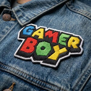 Gamer Boy Embroidered Patch – Retro 90s Video Game Badge for Backpacks, Hoodies
