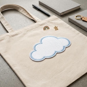 Light Blue Cloud Embroidered Patch - Dreamy Aesthetic Iron On Patch - Cute Fluffy Cloud Sew On Badge - Pastel Cottagecore Decor for Jackets