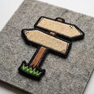 Wooden Signpost Embroidery Patch | Adventure Direction Iron On | Nature Hiking Badge | Embroidered Patch for Backpacks, Travel Gear