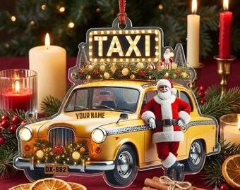Personalized Yellow Taxi Ornament Custom Name Santa Cab Driver Christmas Gift NYC Taxi Lover Vintage Car Tree Decor Keepsake