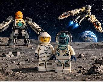 LEGO Space Diorama, Custom Moon Display with Color Minifigures, Sci Fi LEGO Set, Unique Gift for Collectors