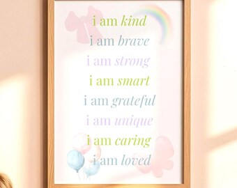 Girls Room Positive Affirmations Set of 3, Blush Pink Nursery, Digital Download