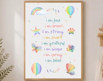 Kids Affirmation Wall Art, Rainbow Nursery Decor, Printable Positive Mindset Art, Digital Download