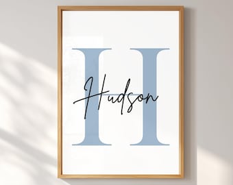 Boys Name Wall Art, Monogram  Nursery Decor, Boy Name Initial Print, Digital Download