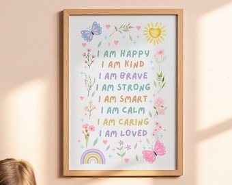 Girls Affirmation Wall Art Printable, Childrens Pastel Butterfly Nursery Decor, Positive Quotes, Digital Download