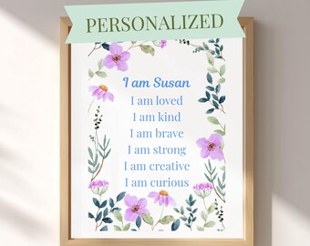 Flower Custom Name Wall Art,  Positive Affirmations Decor, Digital Downloads