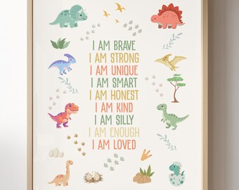 I Am Brave Wall Art, Dinosaur Print, Big Boy Room Decor, Digital Download