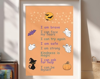 Halloween Kids Affirmation Wall Art, Spooky Printable, Positive Mindset Decor, Digital Download