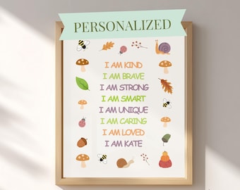 Autumn Custom Name Print, Kids Positive Affirmation Wall Art, Digital Download