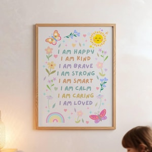 Childrens Affirmation Wall Art Printable, Girls Pastel Butterfly Nursery Decor, Positive Quotes, Digital Download