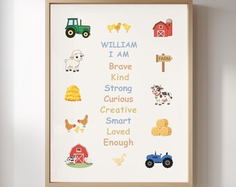 Personalized Farm Boy Name Wall Art, Kids Affirmation Print, Nursery Decor, Digital Download