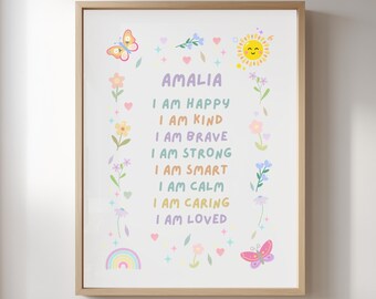 Kids Affirmation Wall Art, Personalized Name Print for Girls, Nursery Decor, Digital Download