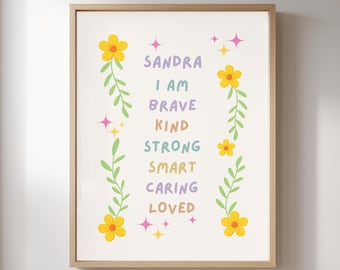 Baby Name Sign Wall Art, Positive Affirmations Print, Kids Room Decor, Digital Download
