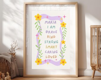 Custom Girl Name Wall Art, Positive Affirmation Print, Kids Room Decor, Digital Download