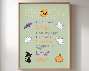 Halloween Kids Affirmation Wall Art, Spooky Printable, Positive Mindset Decor, Digital Download