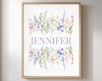Baby Name Sign Nursery Decor, Wildflower Girl Name Wall Art, Digital Download